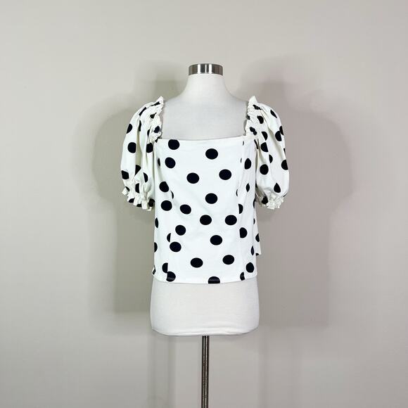 Eloquii | Polka Dot White Black Puff Sleeve Off Shoulder Plus Size Blouse Top 1X - Picture 2 of 9